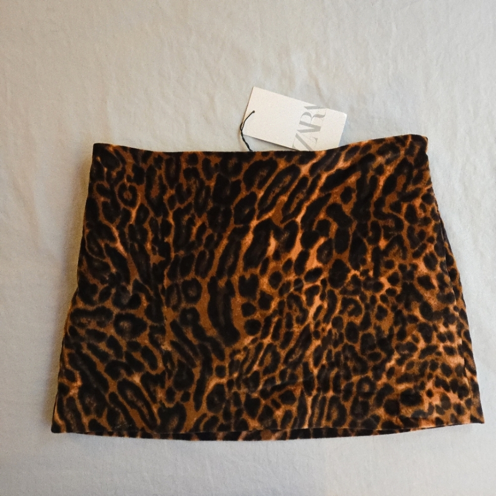 Zara Velvet Leopard Print Micro Mini Skirt XS